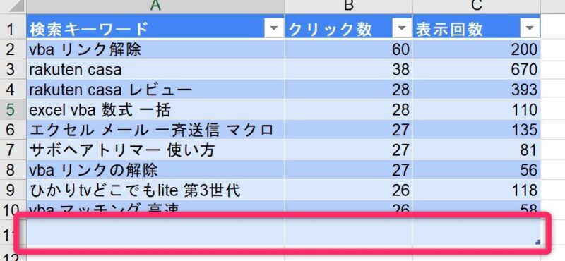 テーブル最下行に1行追加