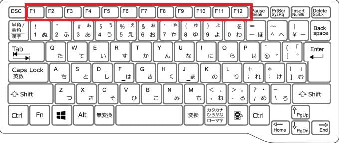 ファンクションキーの配置場所は最上段