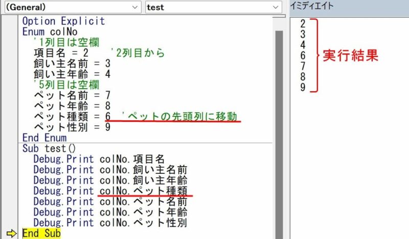 列に変更があった場合の対応例