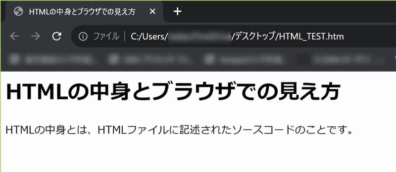 ブラウザでHTMLファイルを開いた様子