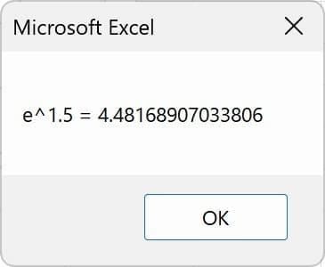 Exp関数サンプル１実行結果のMsgBox