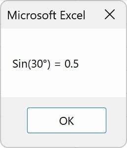 Sin(30度のラジアン地)の結果画像