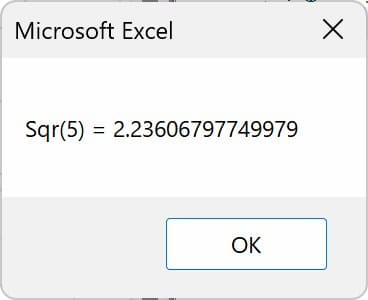 Sqr関数が入力値の平方根を求めた結果の画像